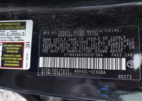 2009 Toyota Camry Hybrid from USA, damaged, VIN 4T1BB46K69U097984